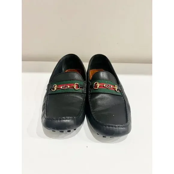 Gucci Leather Slip On Loafer Black with Gold Buckle and Red/Green Stripe Mens 11 - Picture 3 of 7